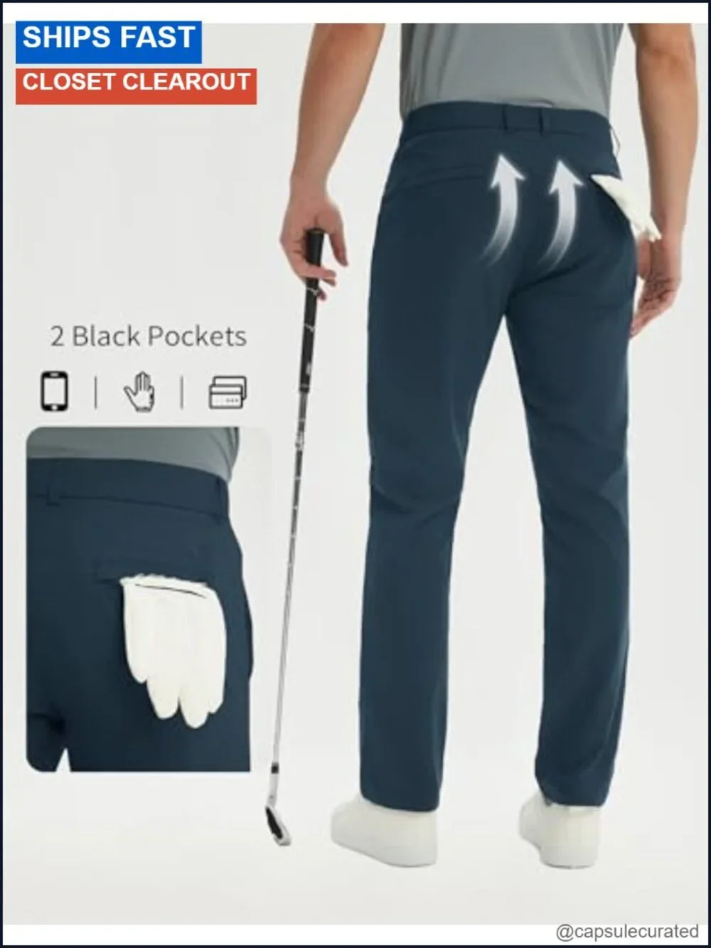 Men's Stretch Golf Pants with 5 Pockets, 30/32/34 Inseam, Quick-Dry